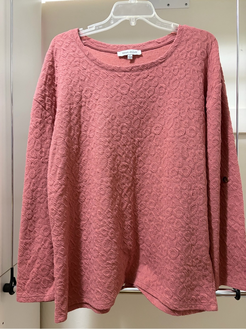Rose & Olive Rose Pink Textured Crewneck Sweatshirt
